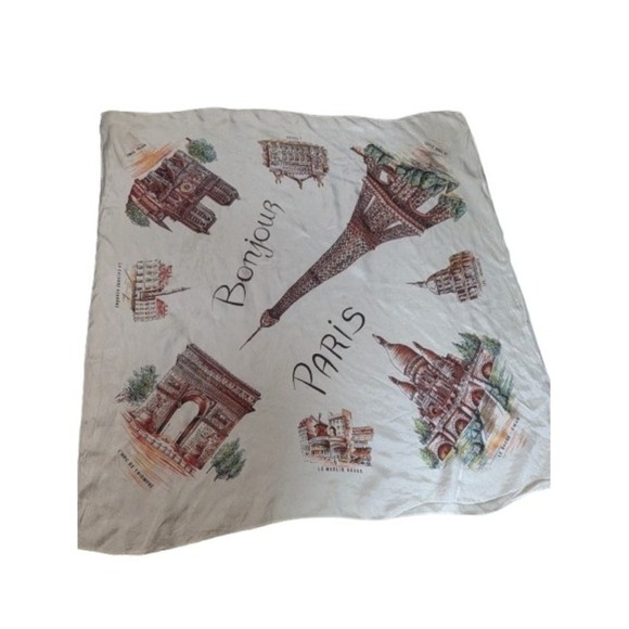 Accessories - Vintage 30x30 Paris Souvenir Scarf - Large Mid-Century French Landmark Scarf MCM
